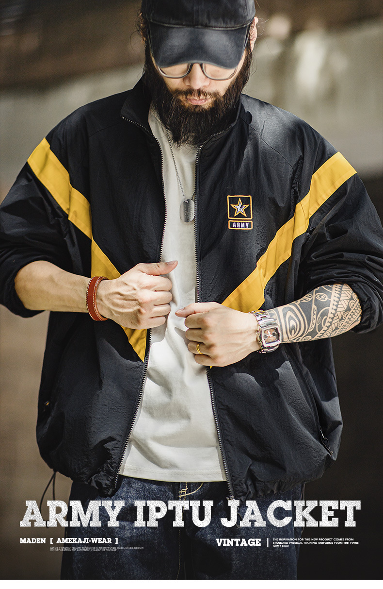 美式復古ARMY訓練服夾克IPFU運動撞色寬鬆立領外套男秋-Retro's Wear – Retro Wear, image size:790x1213
