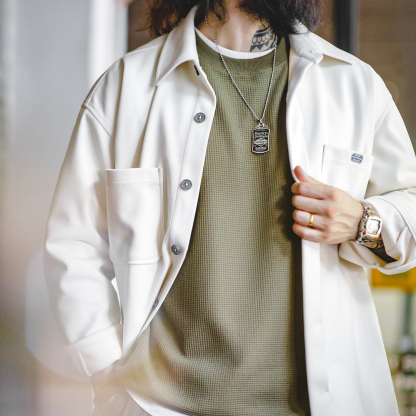 马登工装 美式休闲华夫格长袖T圆领魔术贴叠穿卫衣男秋-Retro's Wear