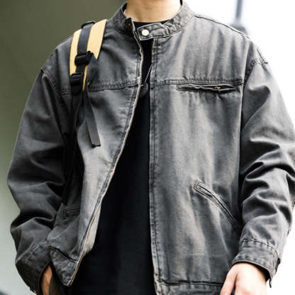 美式vintage立領底特律夾克男微寬帆布做舊戶外硬漢工裝外套-Retro's Wear