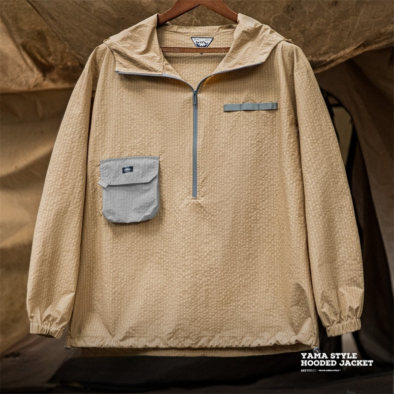 山系戶外半拉鍊套頭衛衣夾克寬鬆撞色薄款連帽衫外套男秋-Retro's Wear
