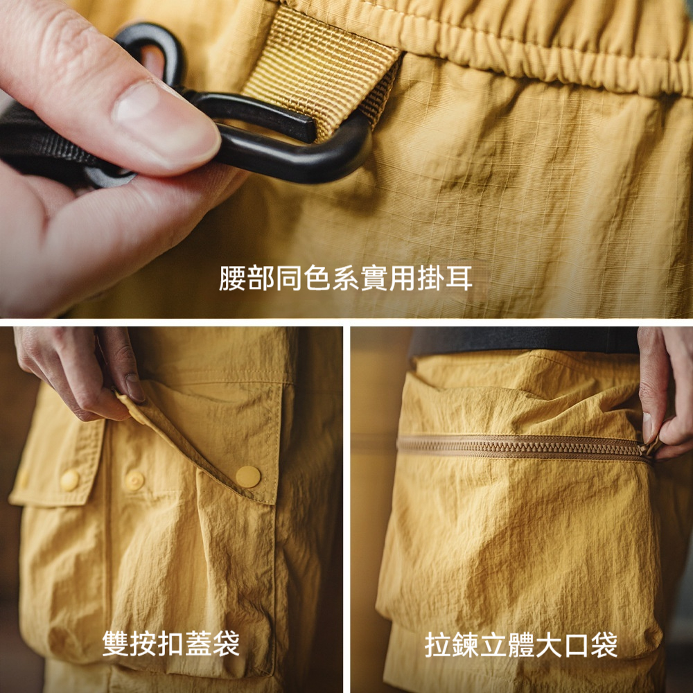 美式復古山系短褲黃色機能速幹多口袋外穿薄款五分褲男夏