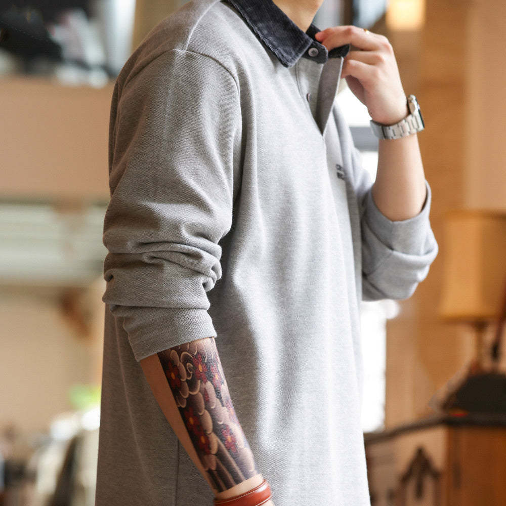 美式復古撞色領口長袖POLO衫男寬鬆休閒運動翻領針織T恤衛衣-Retro's Wear