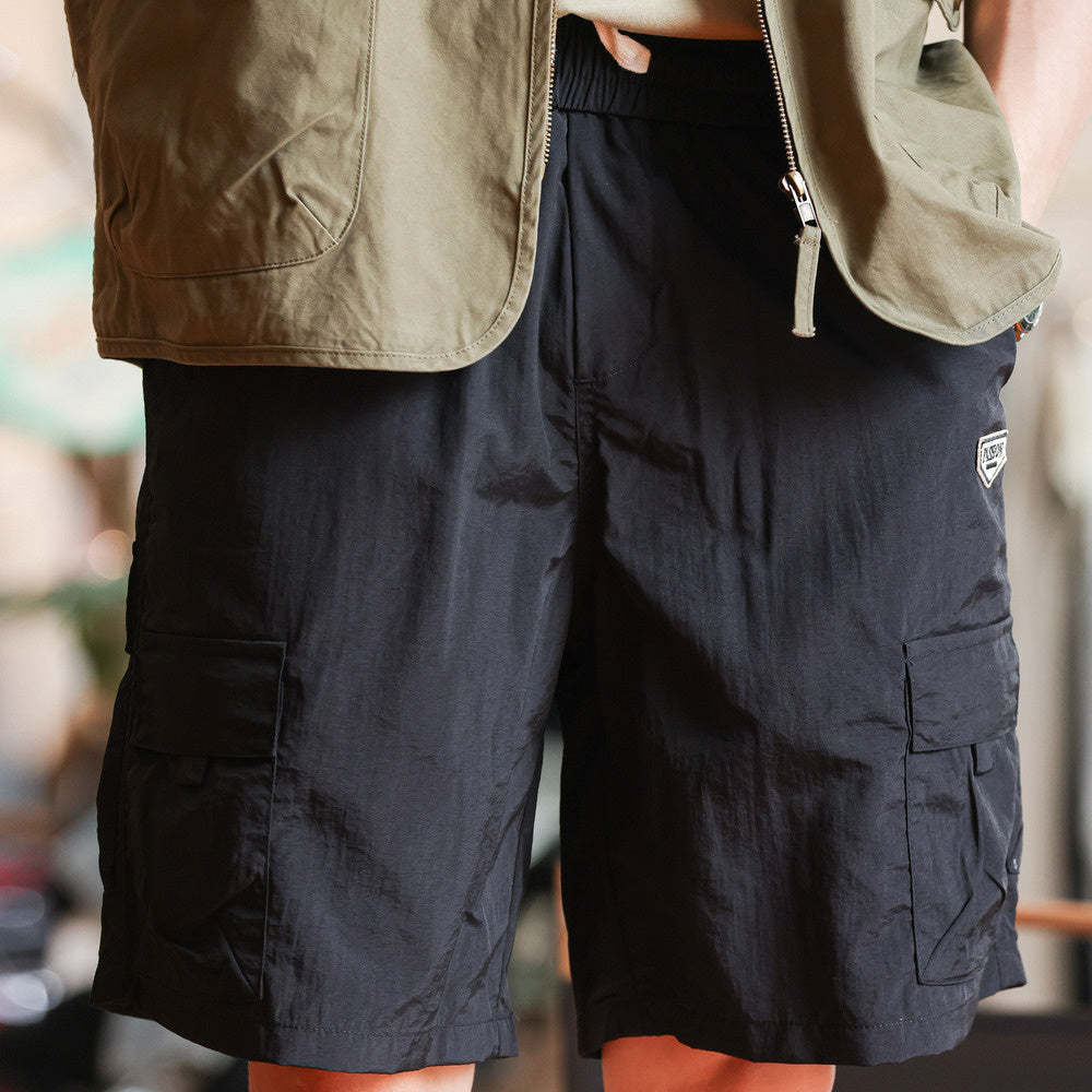 美式休閒尼龍速幹褶皺工裝短褲戶外運動薄款直筒五分褲男夏-Retro's Wear