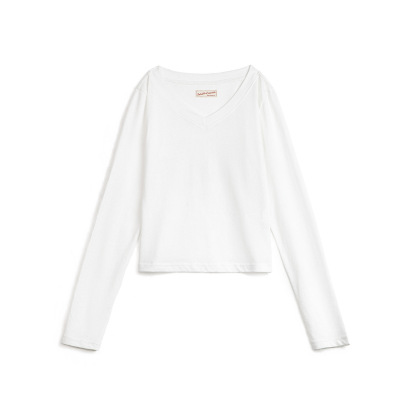 V領顯鎖骨面膜T恤棉彈修身美膚肌底衣內搭打底針織衫春秋女