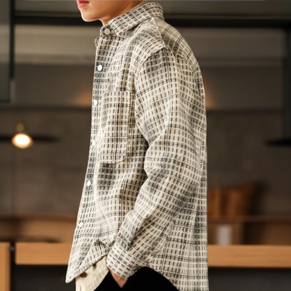 美式復古雙色格紋襯衣夾克男廊型加厚重磅休閒襯衫外套