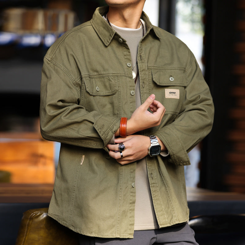 美式復古工裝男士長袖襯衫外套純棉重磅疊穿獵裝襯衣夾克秋-Retro's Wear