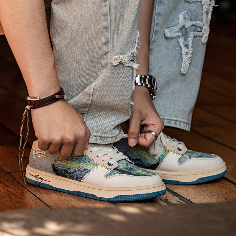 MRA星空油畫板鞋男鞋秋季新款情侶小眾設計感厚底運動休閒潮鞋子-Retro's Wear