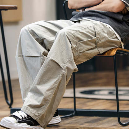 美式褶皺速幹傘兵褲男春夏2025新款潮牌薄款直筒休閒褲工裝衝鋒褲