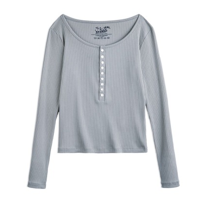 美式亨利衫針織打底衫修身內搭長袖T恤上衣2024秋季新款女-Retro's Wear