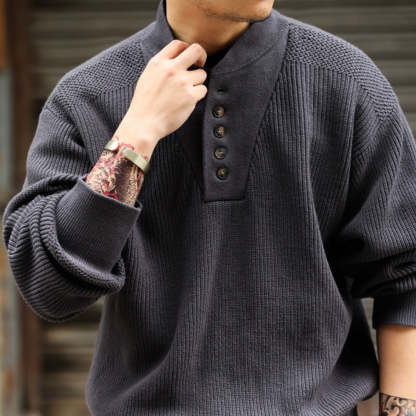 美式復古加厚重磅亨利領毛衣男坦克手套頭保暖針織衫冬