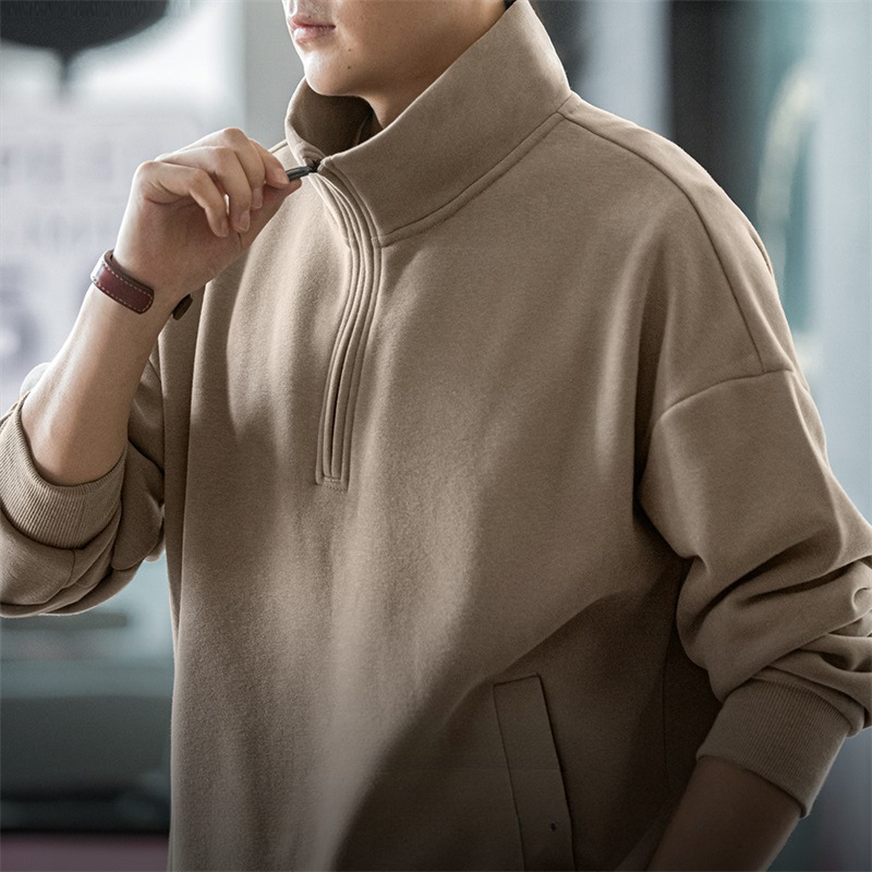 美式休閒半拉鍊立領加絨衛衣cleanfit搖粒絨套頭上衣男秋-Retro's Wear