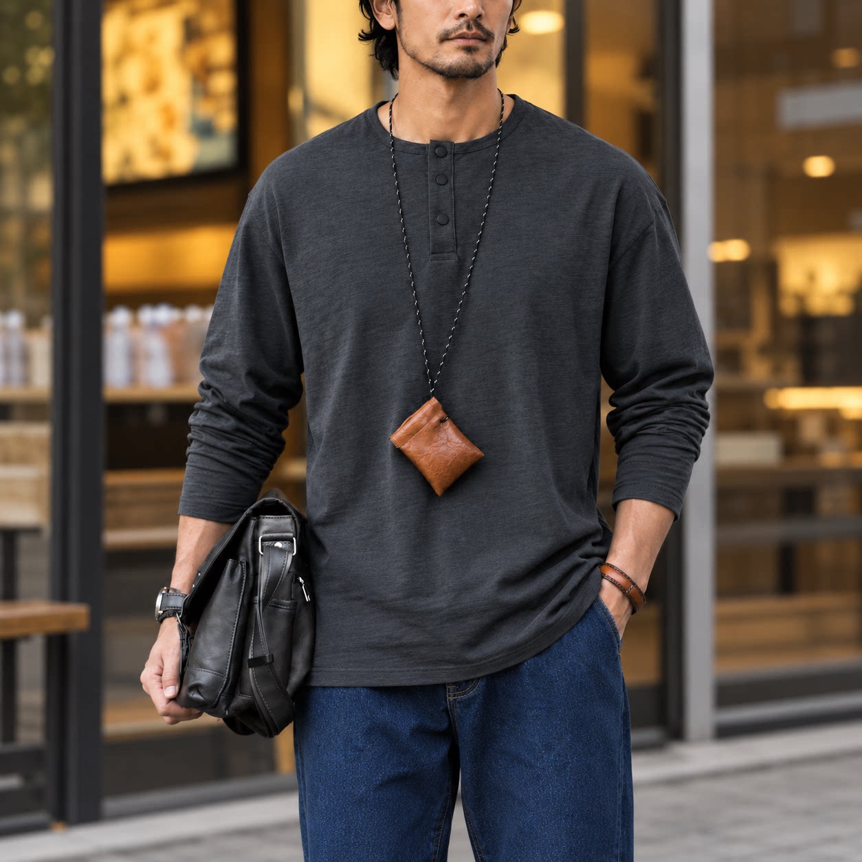 秋季新款日系復古衛衣男士竹節棉寬鬆百搭長袖打底衫