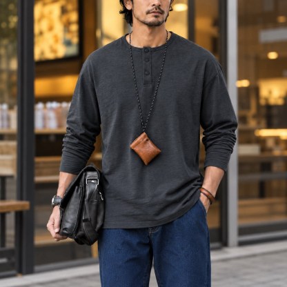 秋季新款日系復古衛衣男士竹節棉寬鬆百搭長袖打底衫