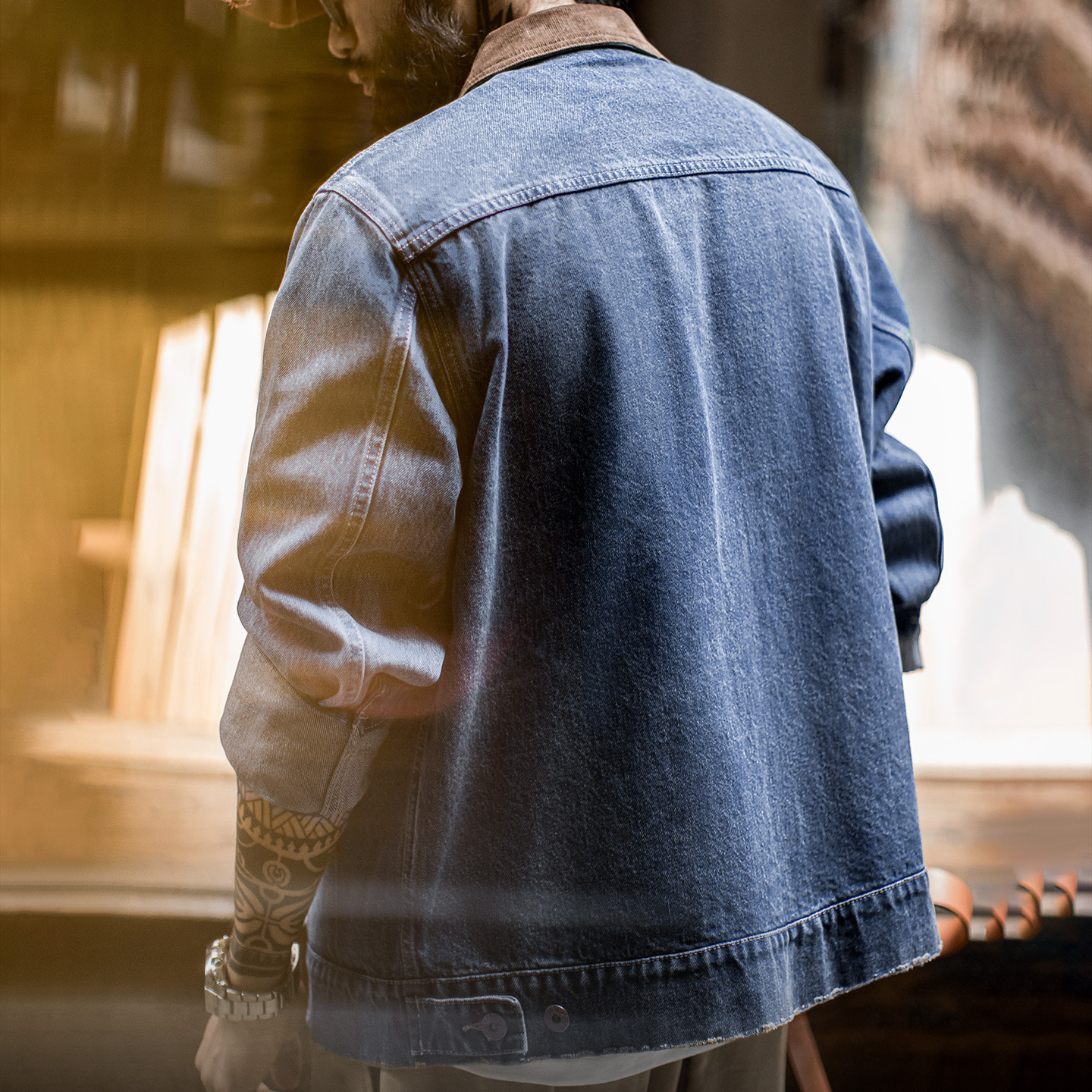 美式復古水洗牛仔底特律夾克vintage做舊短款外套男秋季