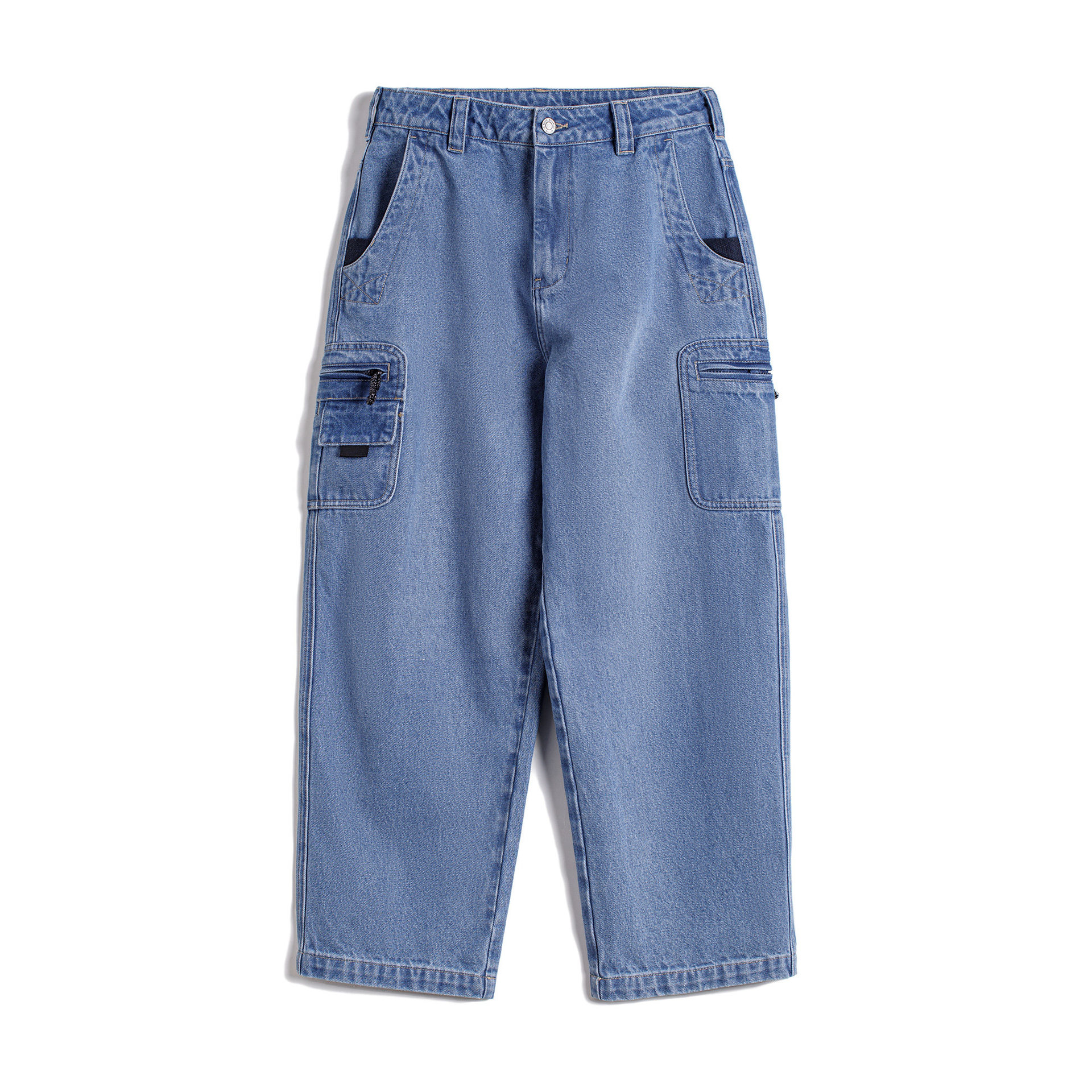 美式水洗牛仔褲丹寧寬鬆直筒日系口袋垂感休閒長褲子男春