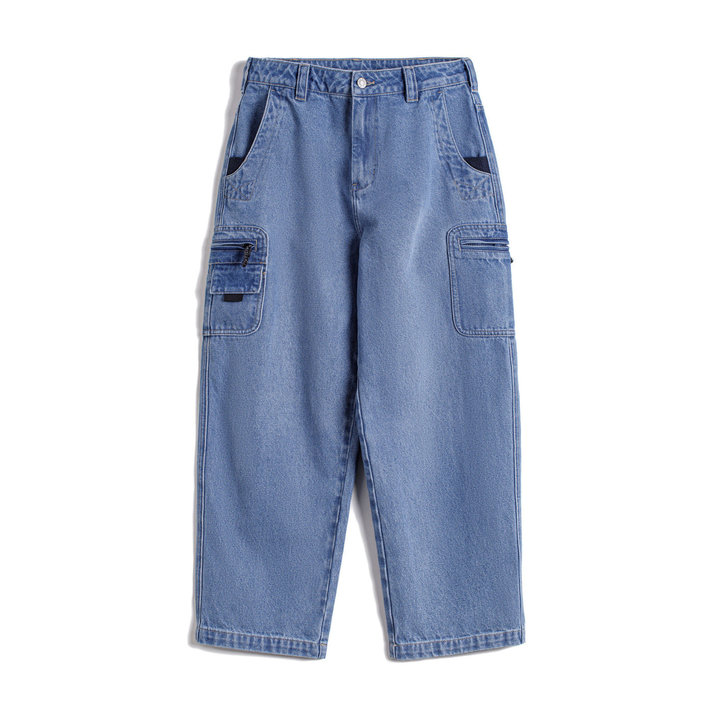 美式水洗牛仔褲丹寧寬鬆直筒日系口袋垂感休閒長褲子男春