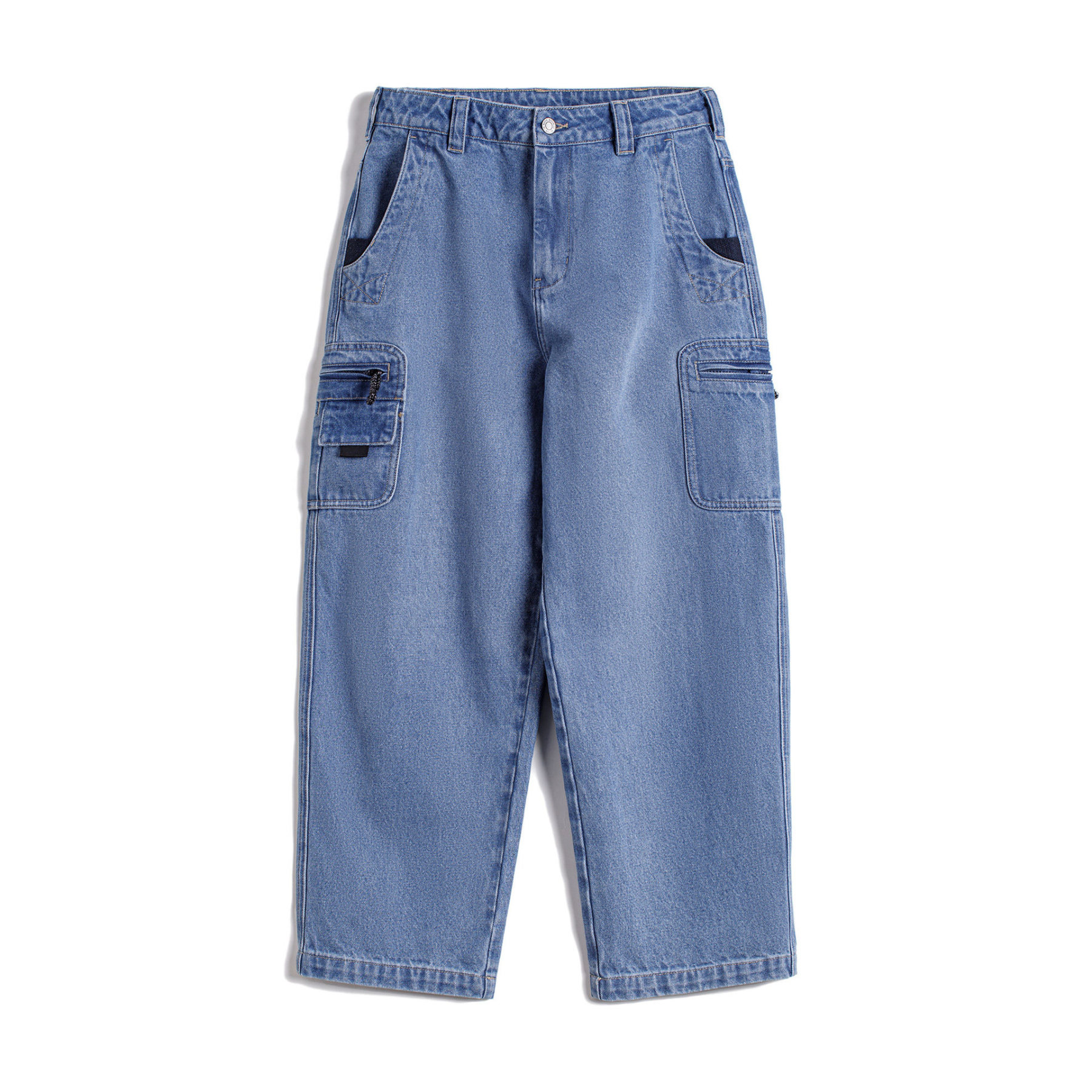 美式水洗牛仔褲丹寧寬鬆直筒日系口袋垂感休閒長褲子男春