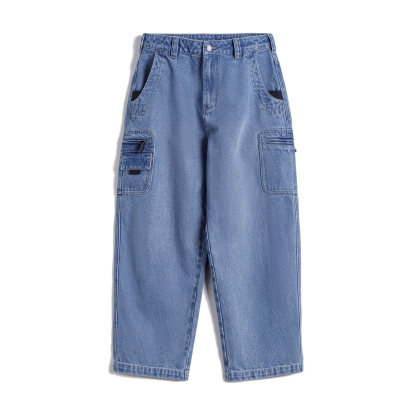 美式水洗牛仔褲丹寧寬鬆直筒日系口袋垂感休閒長褲子男春