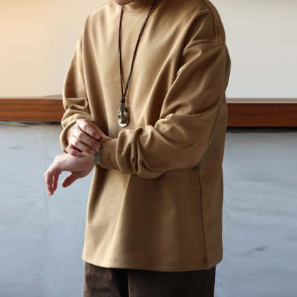 日系休閒300g重磅小領口長袖T恤男cleanfit復古抗皺TEE