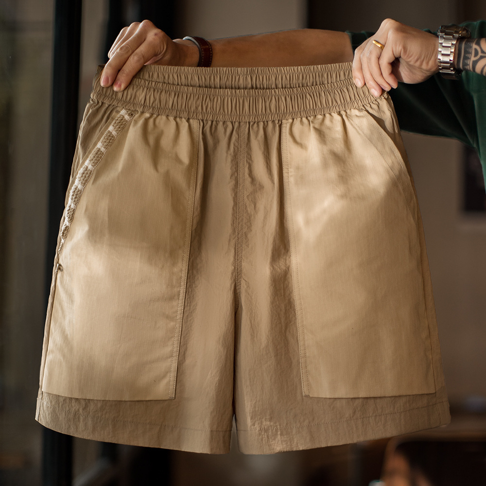 山系速幹卡其色短褲大口袋梭織直筒薄款沙灘五分褲男夏季
