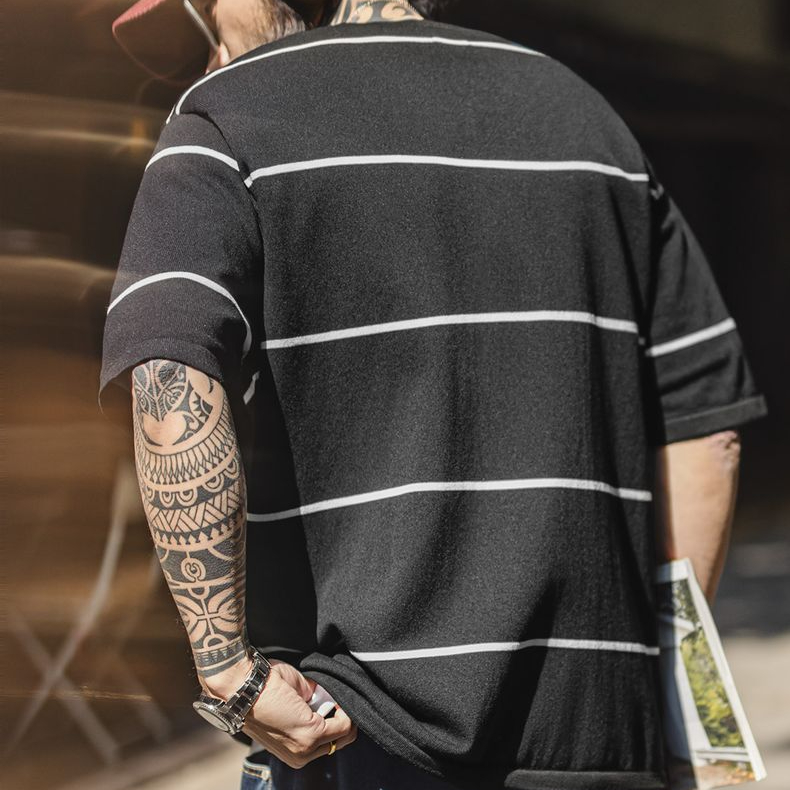 美式休閒黑白撞色條紋T恤Cityboy半袖日系圓領短袖男夏