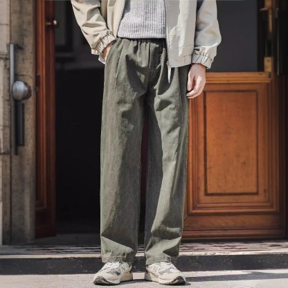 秋冬款美式重磅水洗工裝褲子男士寬鬆直筒闊腿休閒長褲