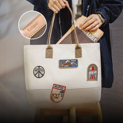 美式復古章仔刺繡托特包大容量手提包相機電腦單肩包男女