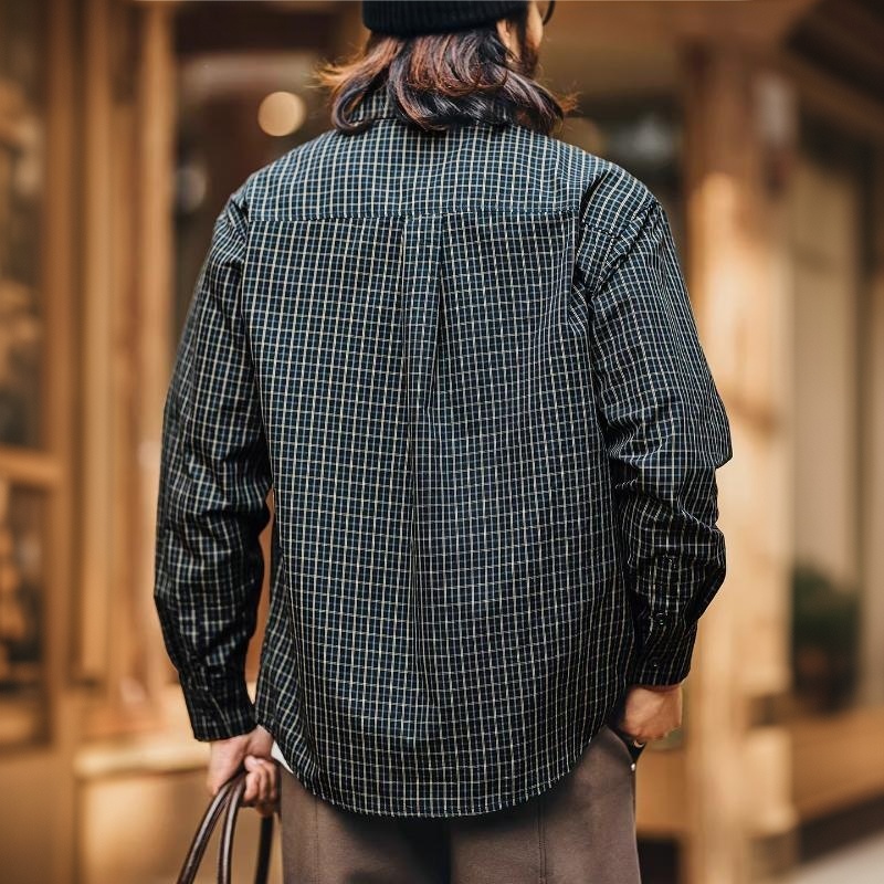 美式高街港風休閒格子襯衫男士2026春秋新款寬鬆襯衣外套男