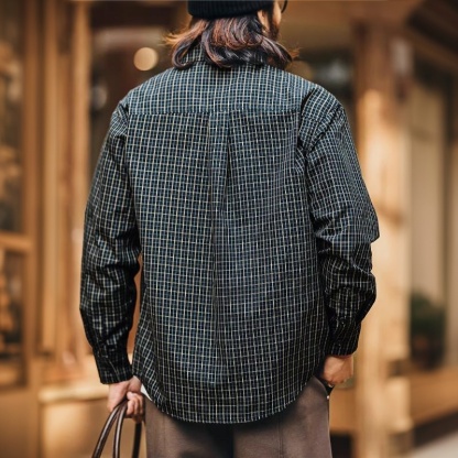 美式高街港風休閒格子襯衫男士2026春秋新款寬鬆襯衣外套男