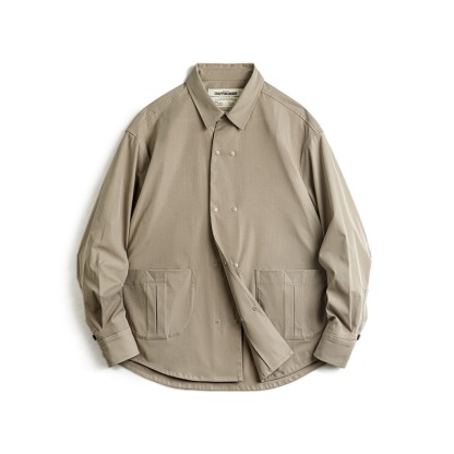 美式休閒人字紋雙排扣長袖襯衫百搭通勤翻領白襯衣男秋季-Retro's Wear