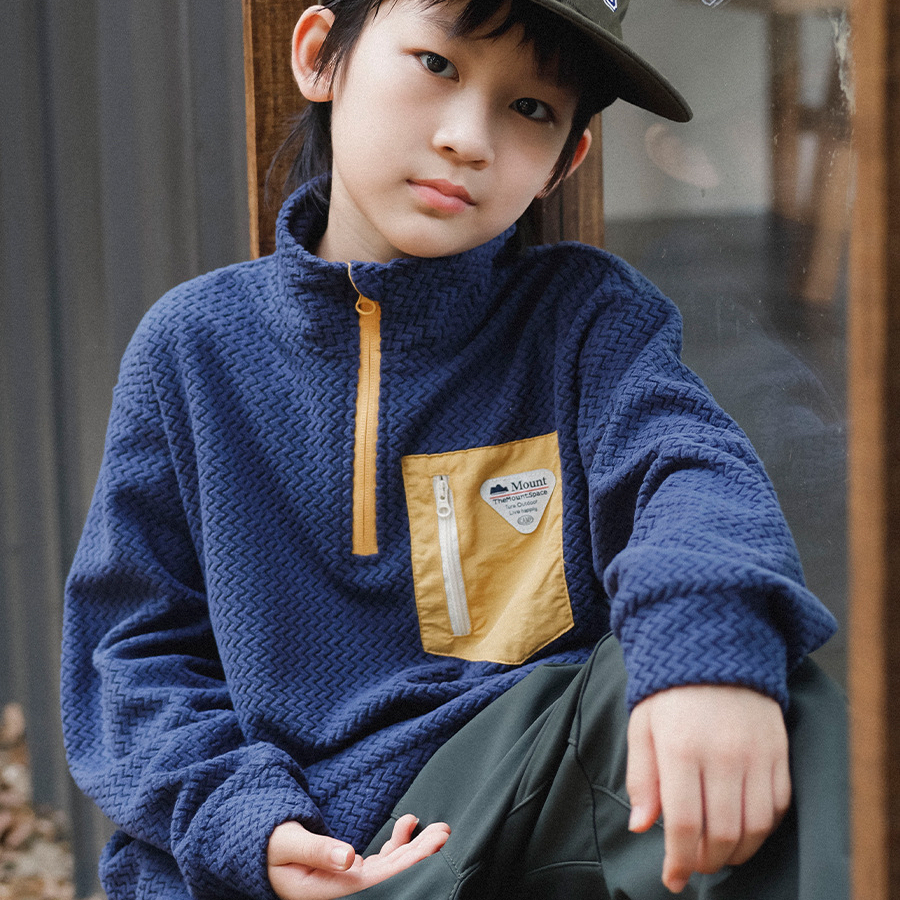 兒童衛衣男童半開領套頭衫2025冬季新款戶外運動男童保暖加絨上衣