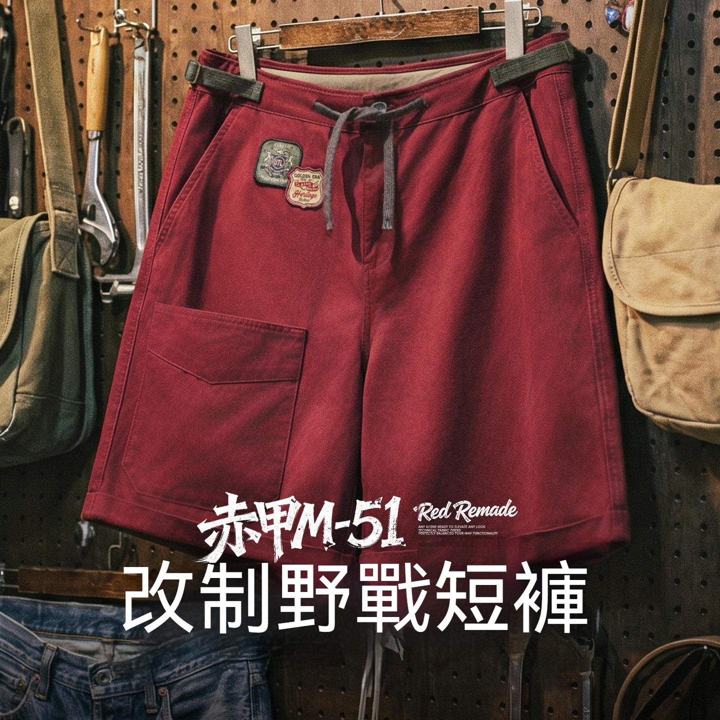 美式復古M51軍事風工裝短褲阿美哢嘰直筒闊腿五分褲男夏