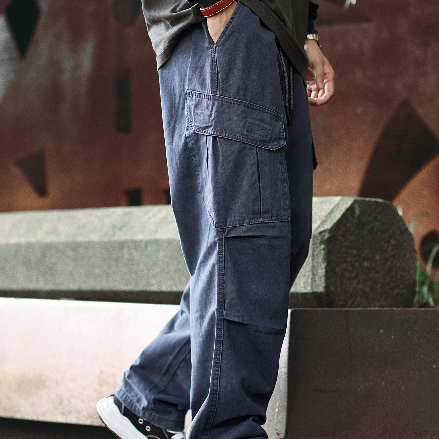 純棉水洗直筒工裝褲男2025秋季新款寬鬆傘兵褲美式闊腿休閒褲子