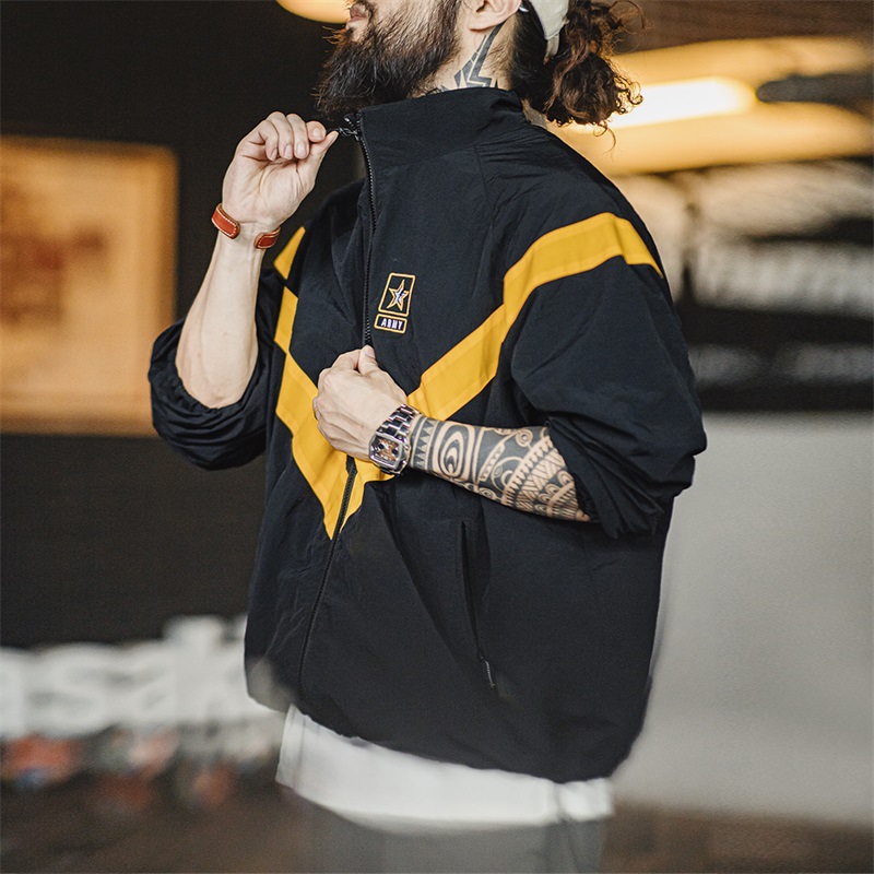 美式復古ARMY訓練服夾克IPFU運動撞色寬鬆立領外套男秋-Retro's Wear