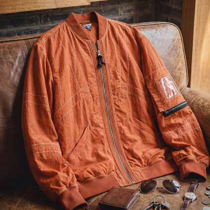 美式明線轟炸機夾克bomber飛行員外套薄款紅色棒球服男春