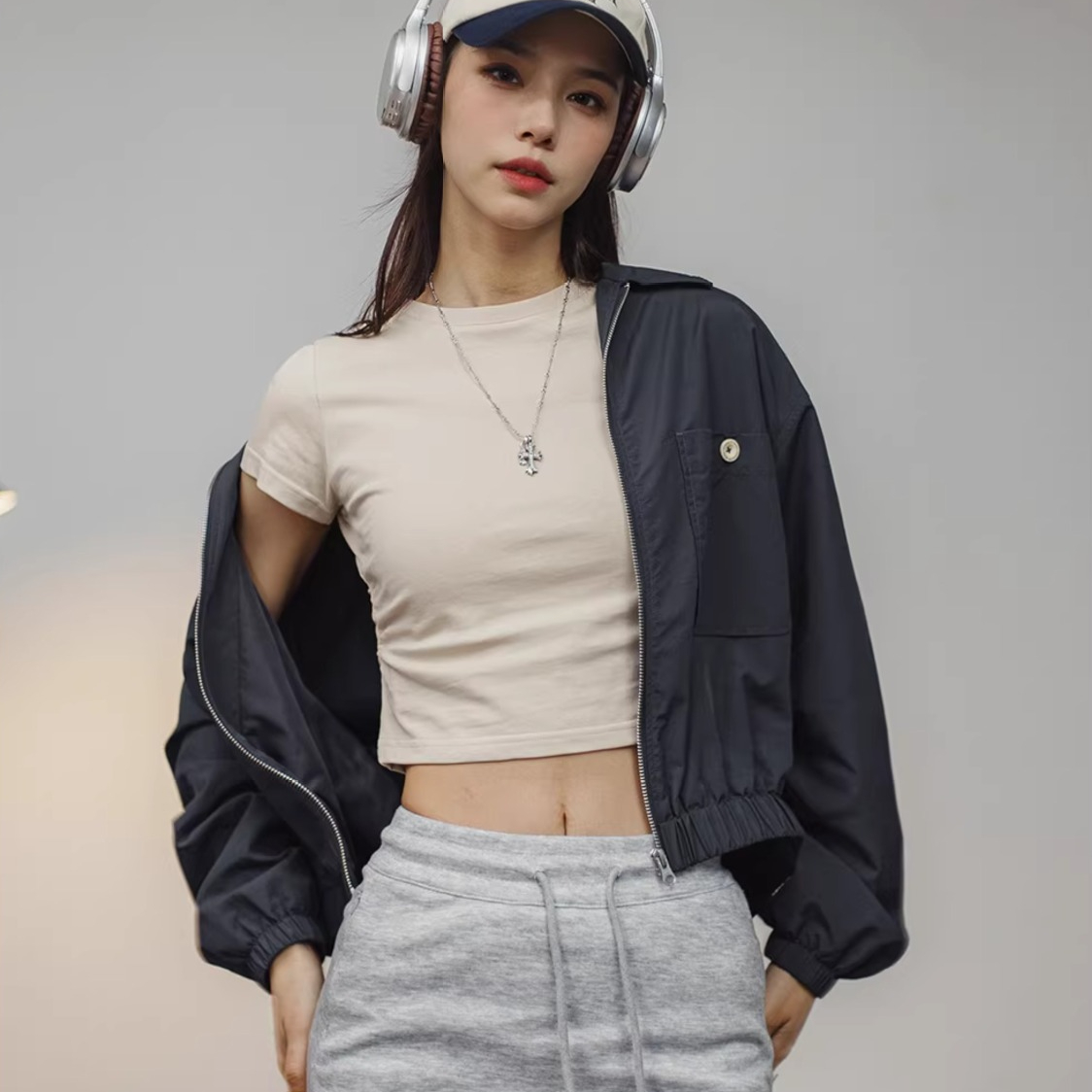 美式vintage棒球領夾克短款設計感粉色棒球服外套機車上衣女