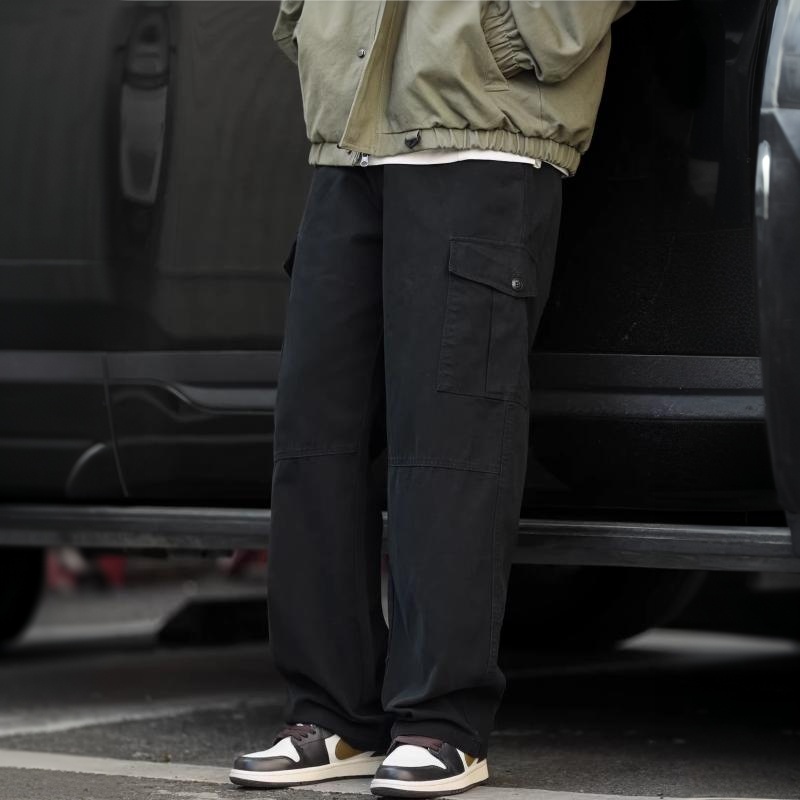 330g重磅水洗純棉工裝褲男士美式復古戶外寬鬆直筒長褲