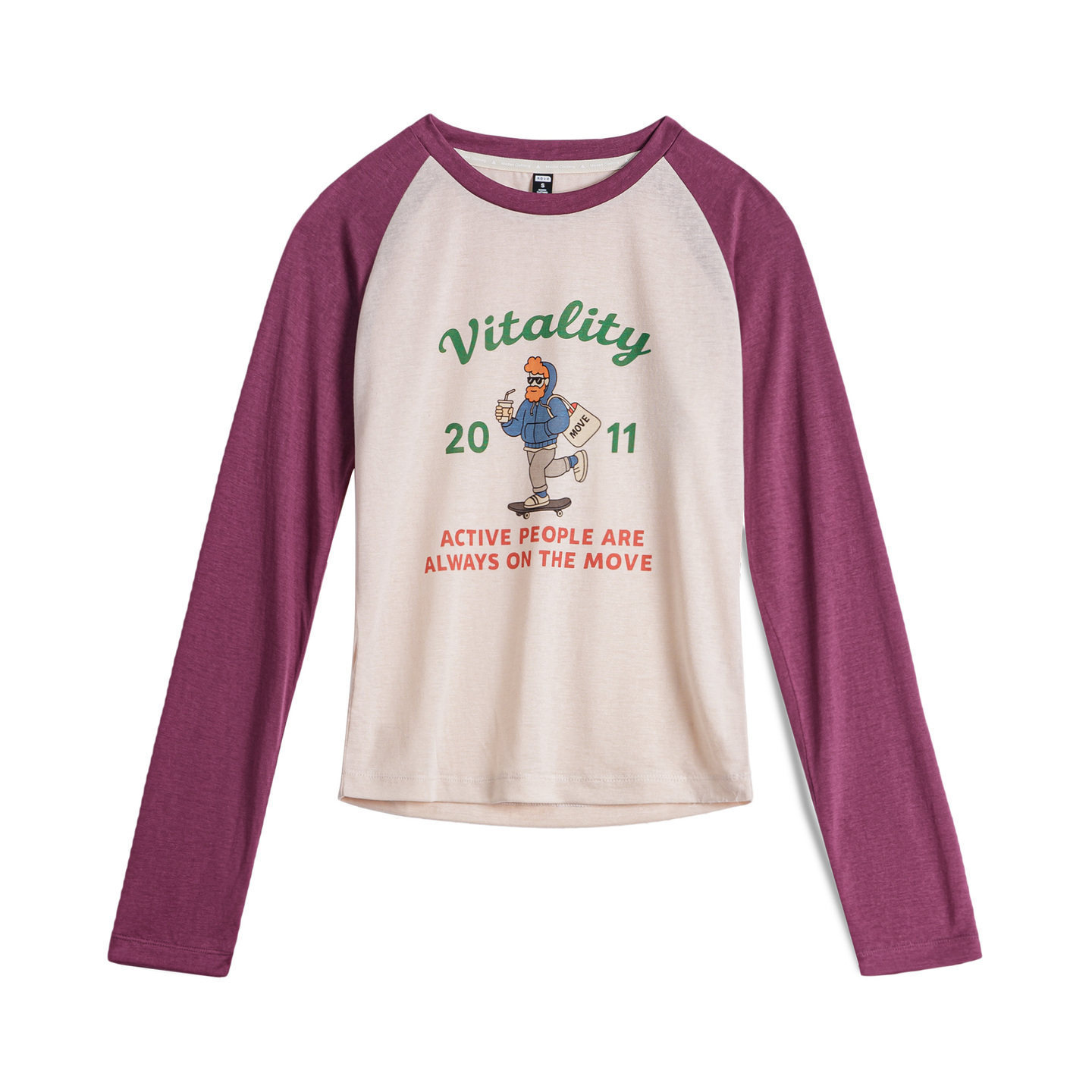 美式萊賽爾圓領撞色插肩修身顯瘦印花長袖T恤打底衫上衣女春