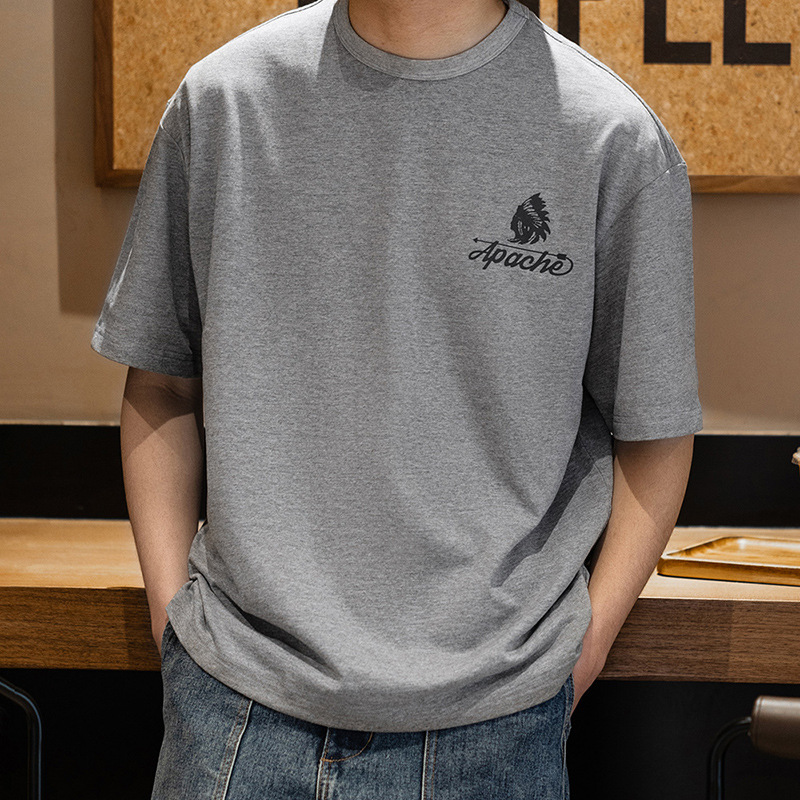 MRA美式復古印第安印花t恤寬鬆半袖圓領重磅短袖男士夏季