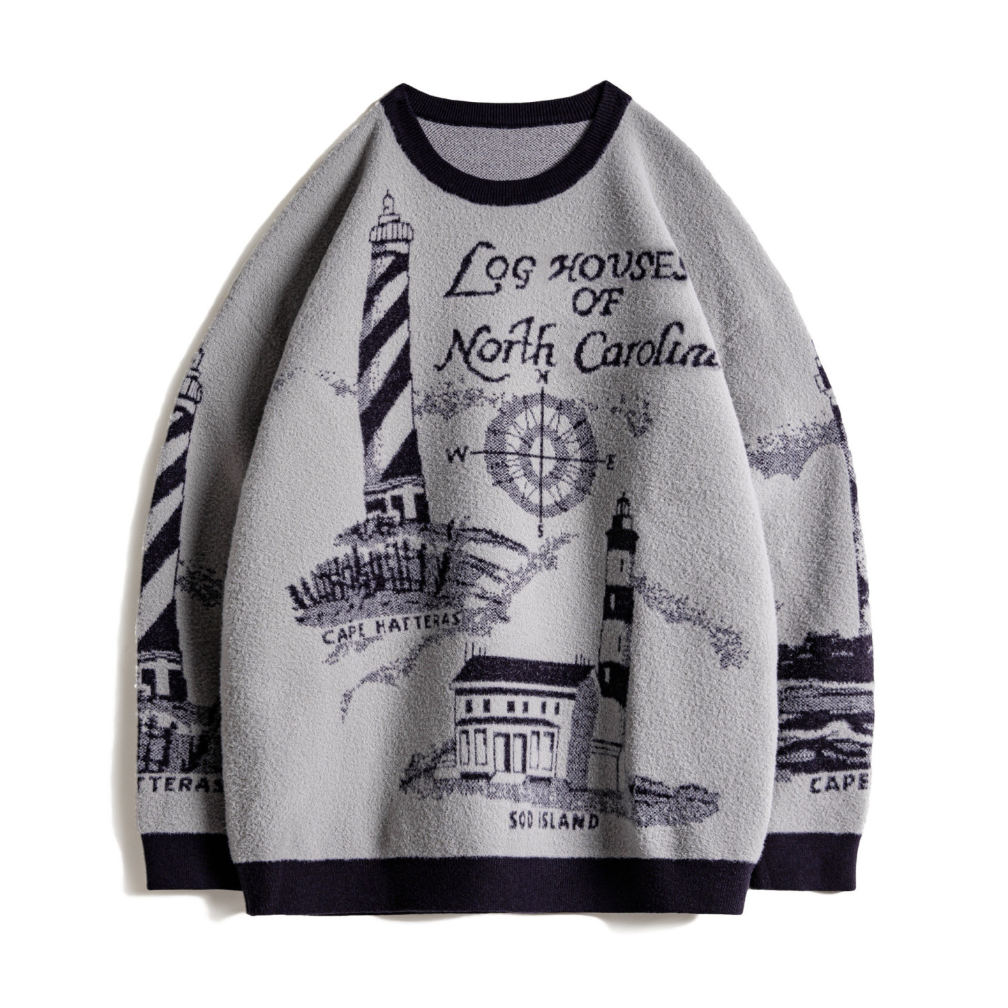 美式灰色圓領套頭毛衣軟糯保暖加厚慵懶風寬鬆外套男秋冬