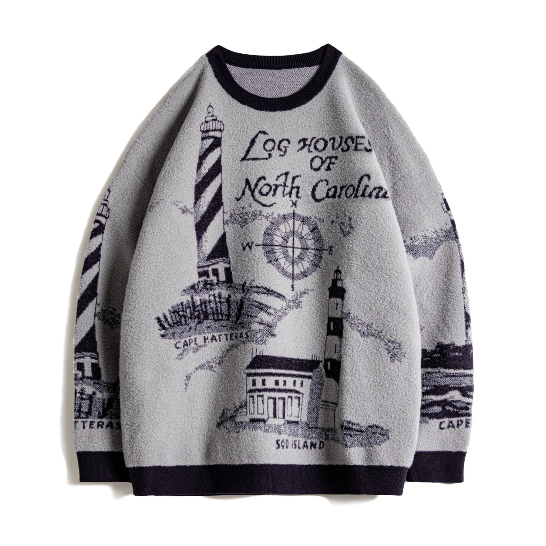 美式灰色圓領套頭毛衣軟糯保暖加厚慵懶風寬鬆外套男秋冬