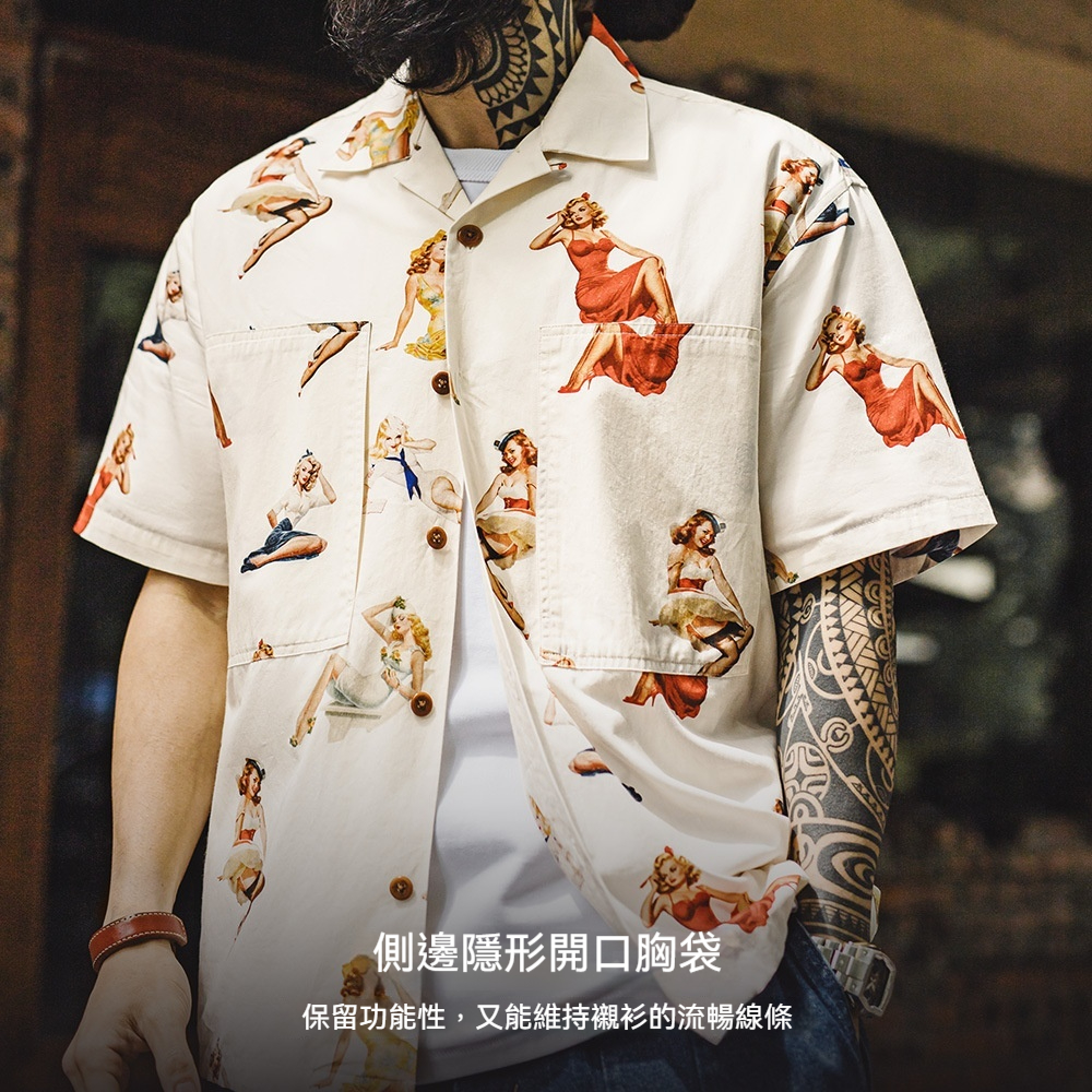 美式復古滿印花古巴領襯衫夏威夷短袖沙灘襯衣外套男款夏