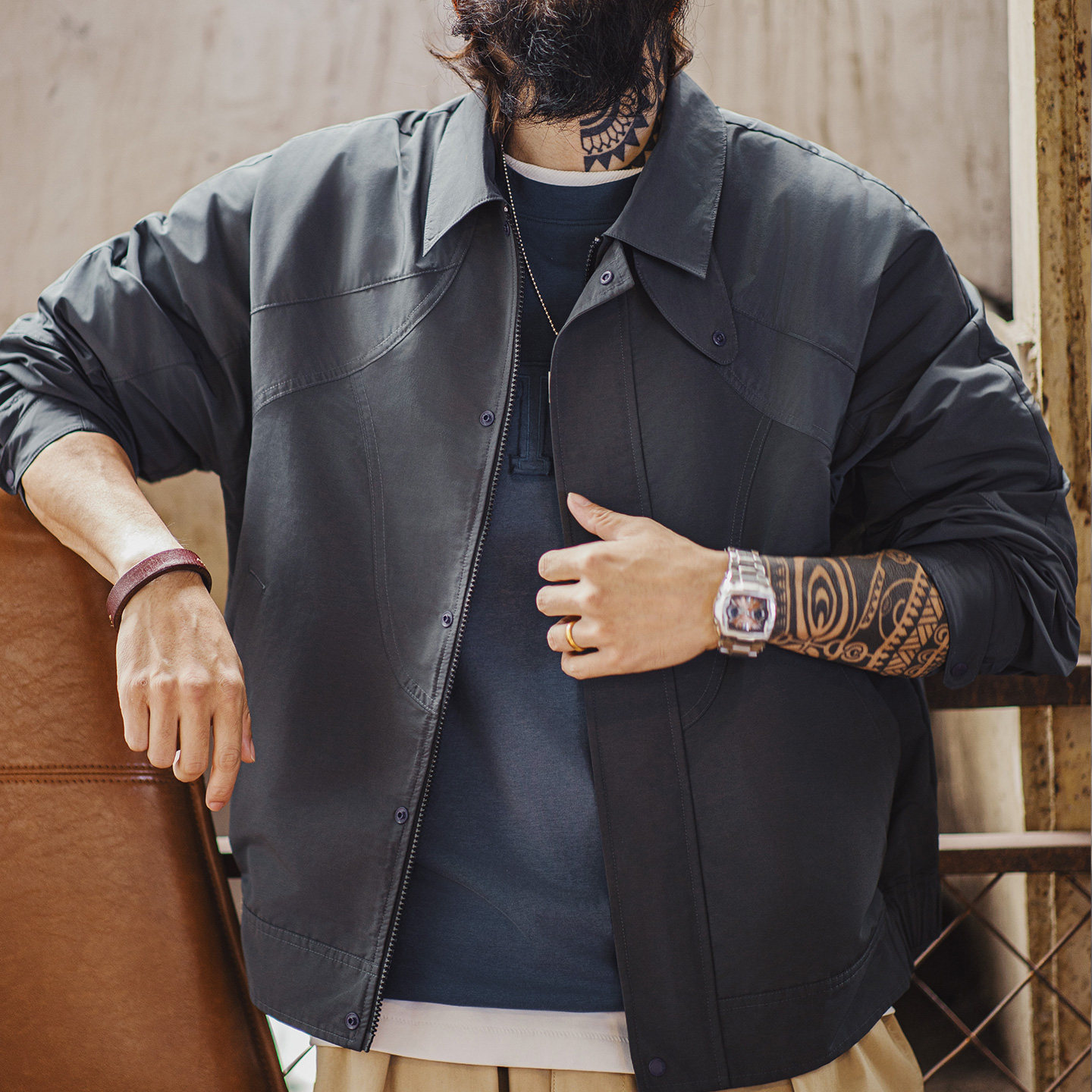 美式機能風三防夾克立領運動訓練防水灰色薄款外套男春季