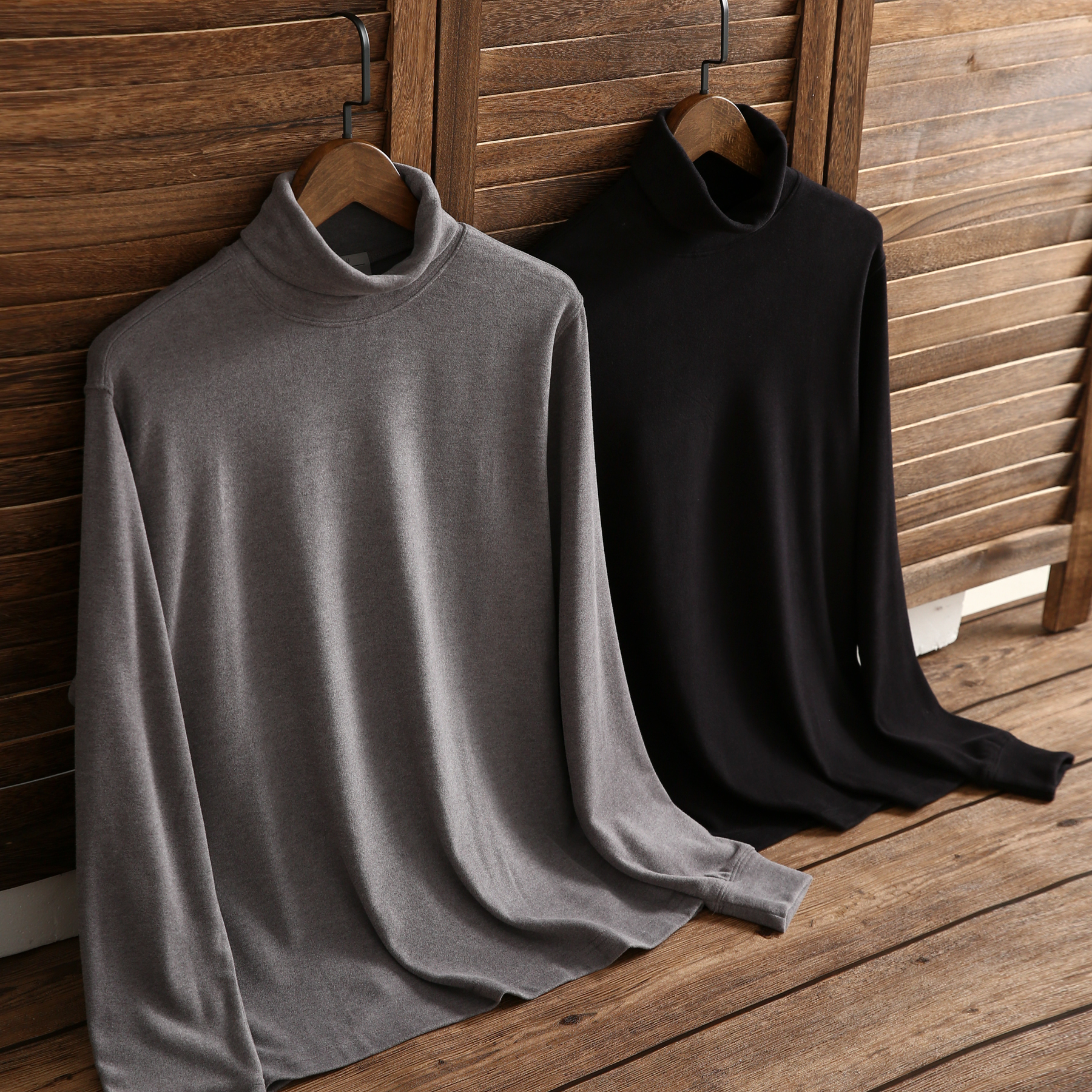 雙面一體絨半高領打底衫男300g重磅保暖抗靜電長袖T恤
