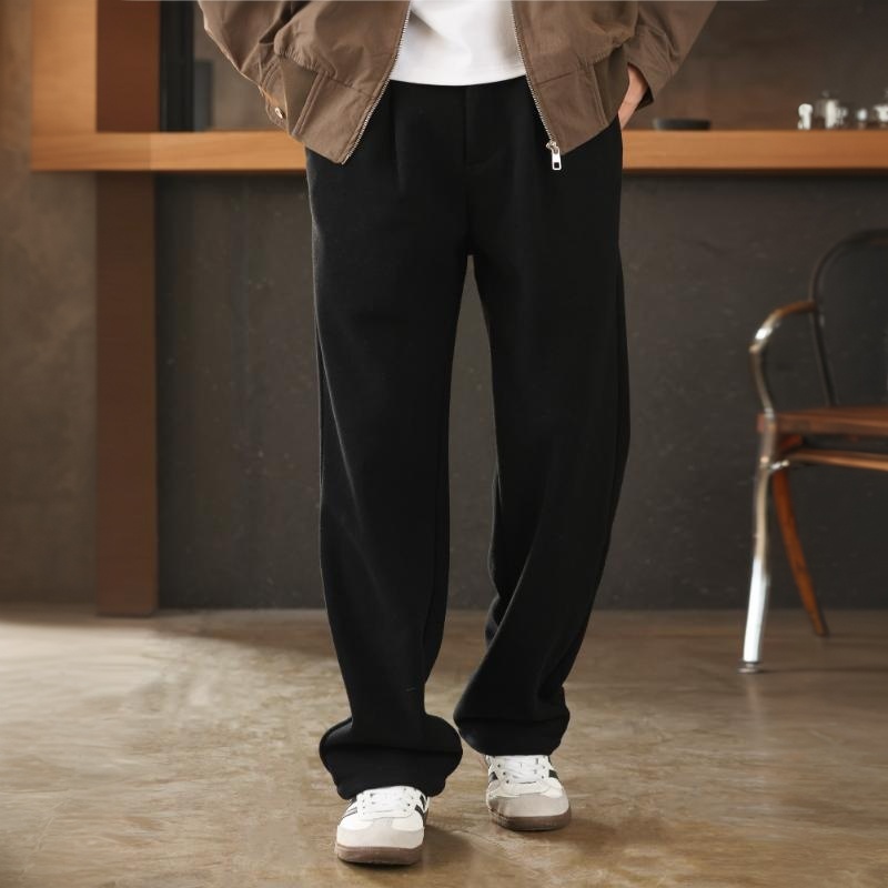 美式復古加絨加厚運動休閒褲男460g重磅保暖打褶直筒衛褲