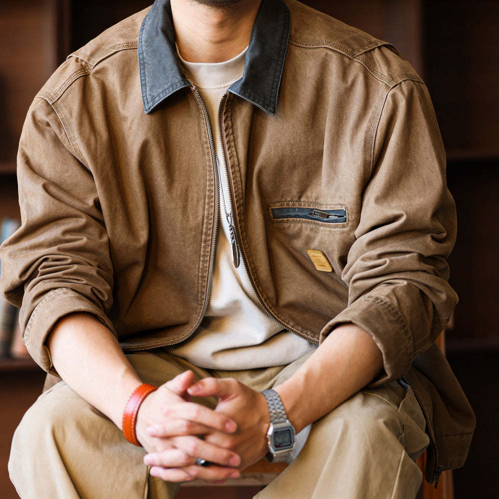 阿美哢嘰工裝夾克男寬鬆復古底特律獵裝外套秋-Retro's Wear