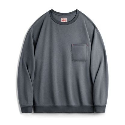 美式休閒華夫格口袋T恤圓領套頭衛衣寬鬆長袖上衣男春季