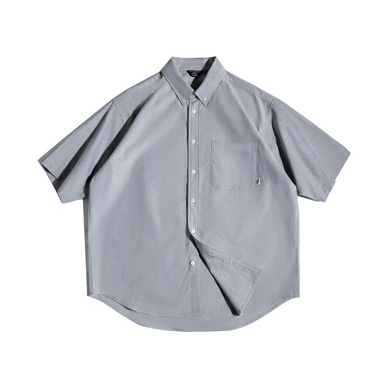 美式復古oversize白色疊穿短袖襯衫寬鬆cityboy襯衣男夏