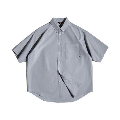 美式復古oversize白色疊穿短袖襯衫寬鬆cityboy襯衣男夏