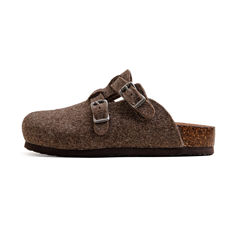 马登工装 羊毛毡穆勒鞋秋冬加厚新款男休闲一脚蹬外穿软木底包头半拖鞋-Retro's Wear